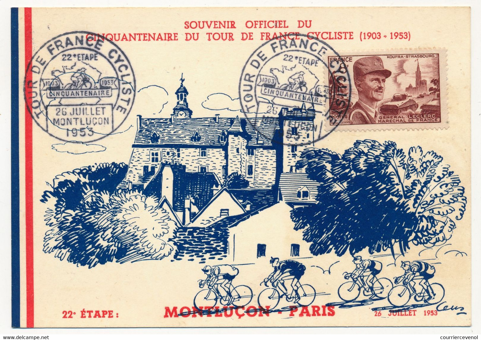 FRANCE - Carte Commémorative - TOUR DE FRANCE CYCLISTE - MONTLUCON 22eme étape 1953 - 26 Juillet - Cyclisme