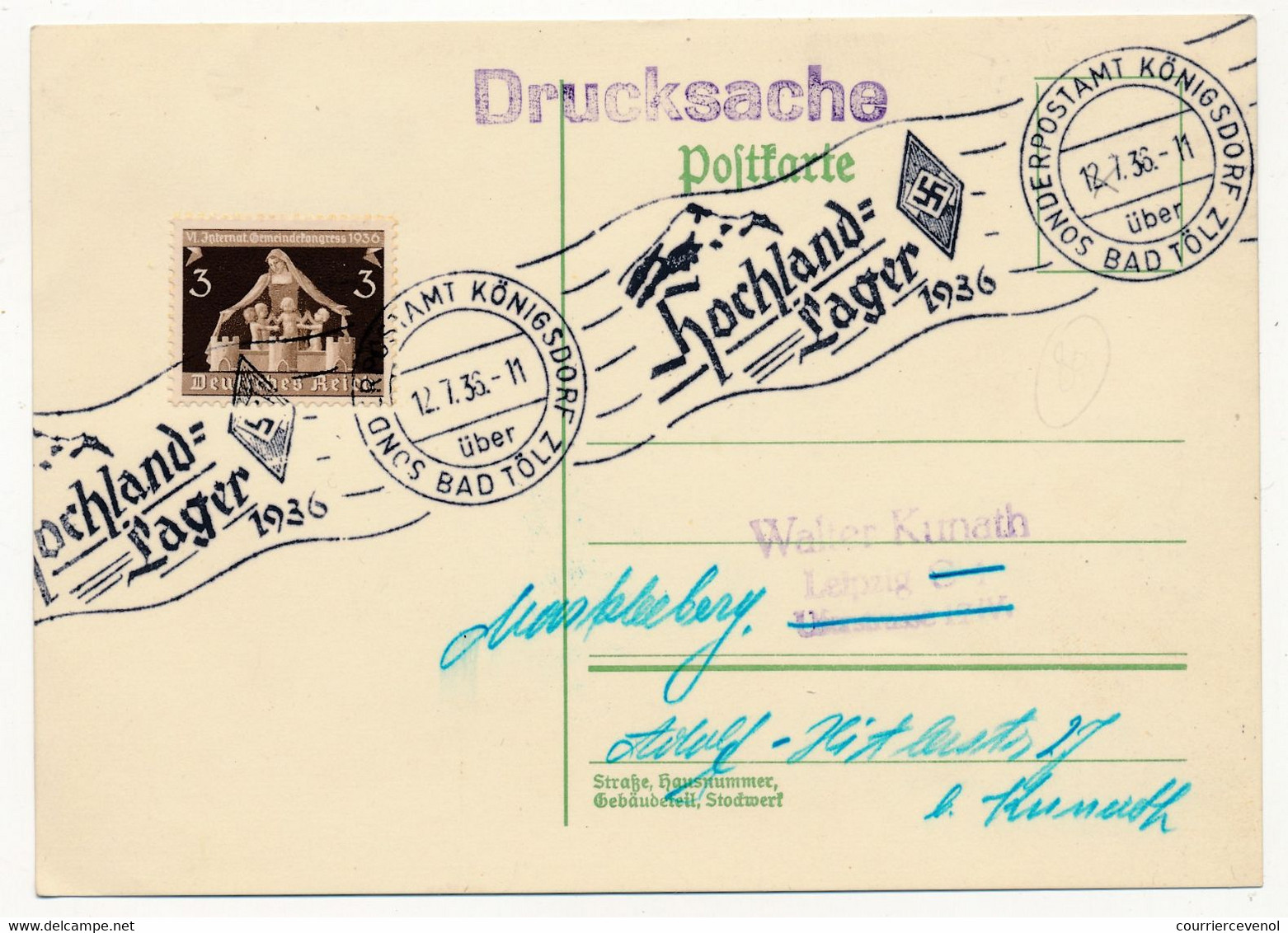 ALLEMAGNE - Carte Postale - Hochland Lager 1936 Sonderpostamt Königsdorf über Bad Tölz - Briefe U. Dokumente