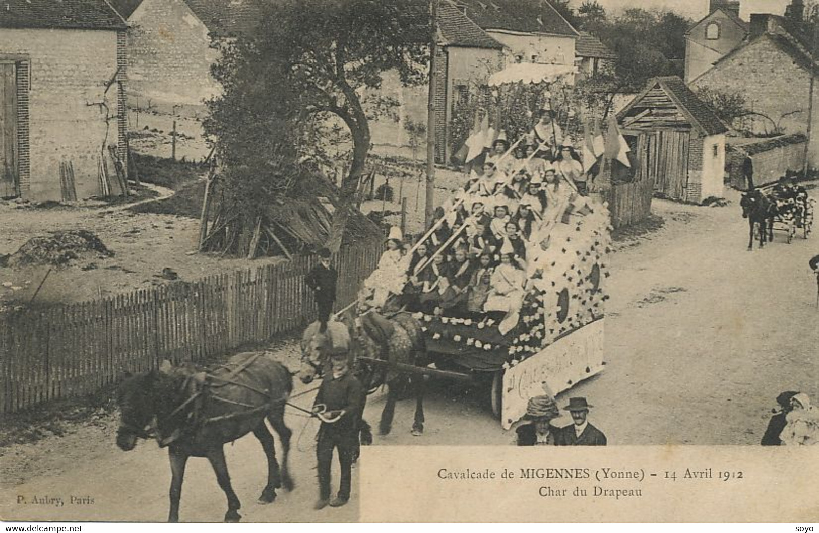 Cavalcade De Migennes Laroche Yonne 14/4/1912 . Char Du Drapeau . Attelage Patriote . Envoi à Courbouzon Jura - Manifestations