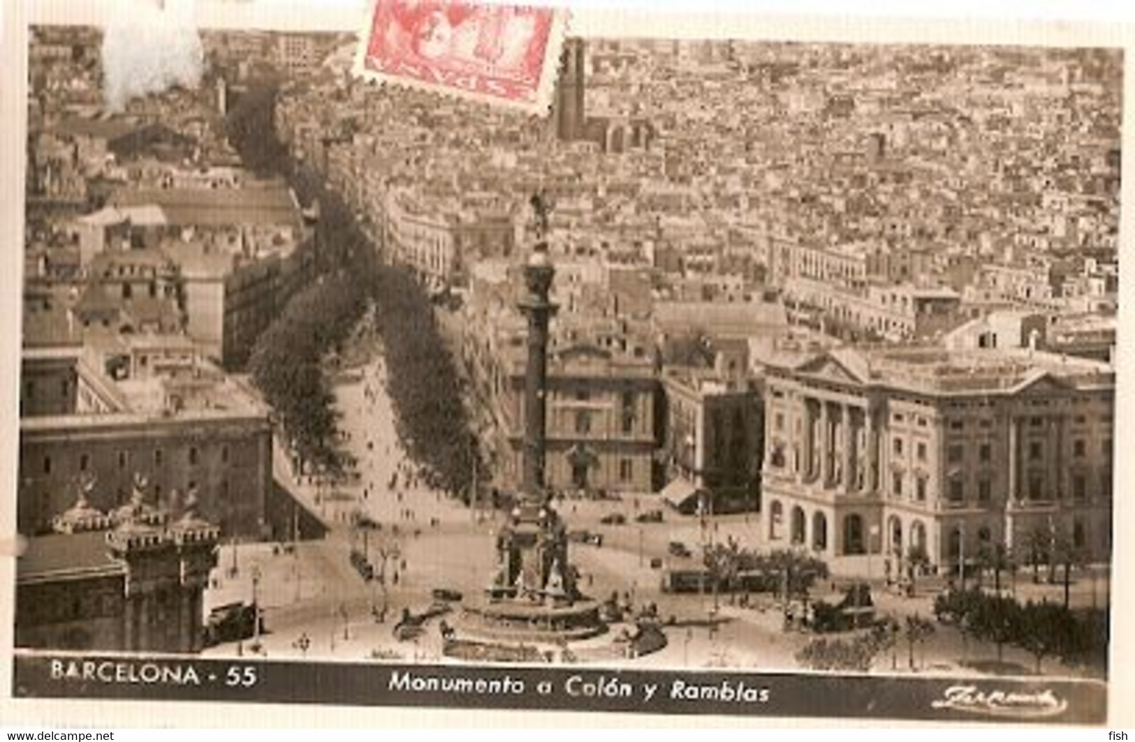 Spain & Circulado, Barcelona, Monumento A Colon Y Ramblas Oeiras Portugal 1950 (55) - Monuments