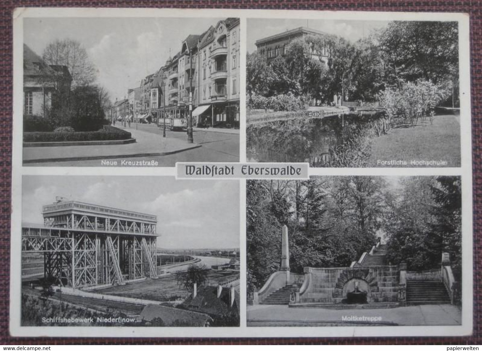 Eberswalde (Barnim) - Mehrbildkarte "Waldstadt Eberswalde" (Neue Kreuzstrasse / Forstliche Hochschule / Schiffshebewerk - Eberswalde