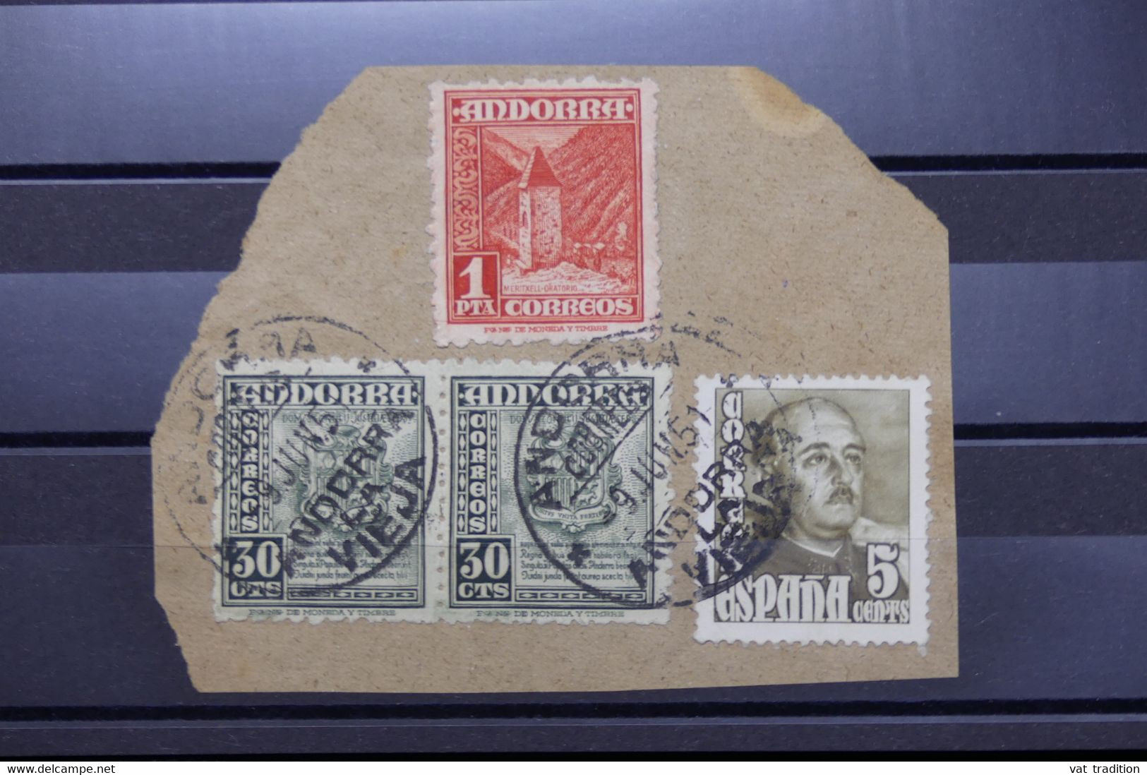ANDORRE - Affranchissement Mixte Andorre Espagnol / Espagne Sur Fragment En 1951 - L 87551 - Used Stamps