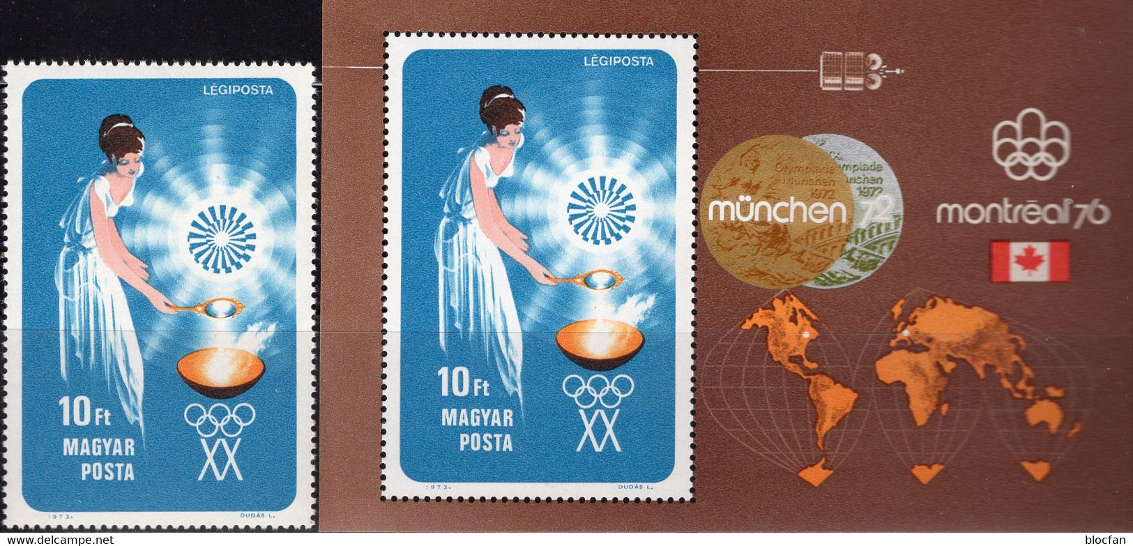 Olympiade München/Montreal 1973 Magyar 2854+Bl.96 ** 16€ Flamme Hoja M/s Bloc Olympics Flam Ss Map Sheet Bf Hungary - Altri & Non Classificati