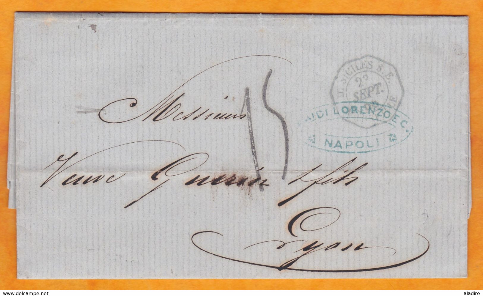 1858 - Lettre Pliée Avec Correspondance De Napoli Vers Lyon, France - Entrée Deux Sicile Marseille - Taxe 15 - Sizilien