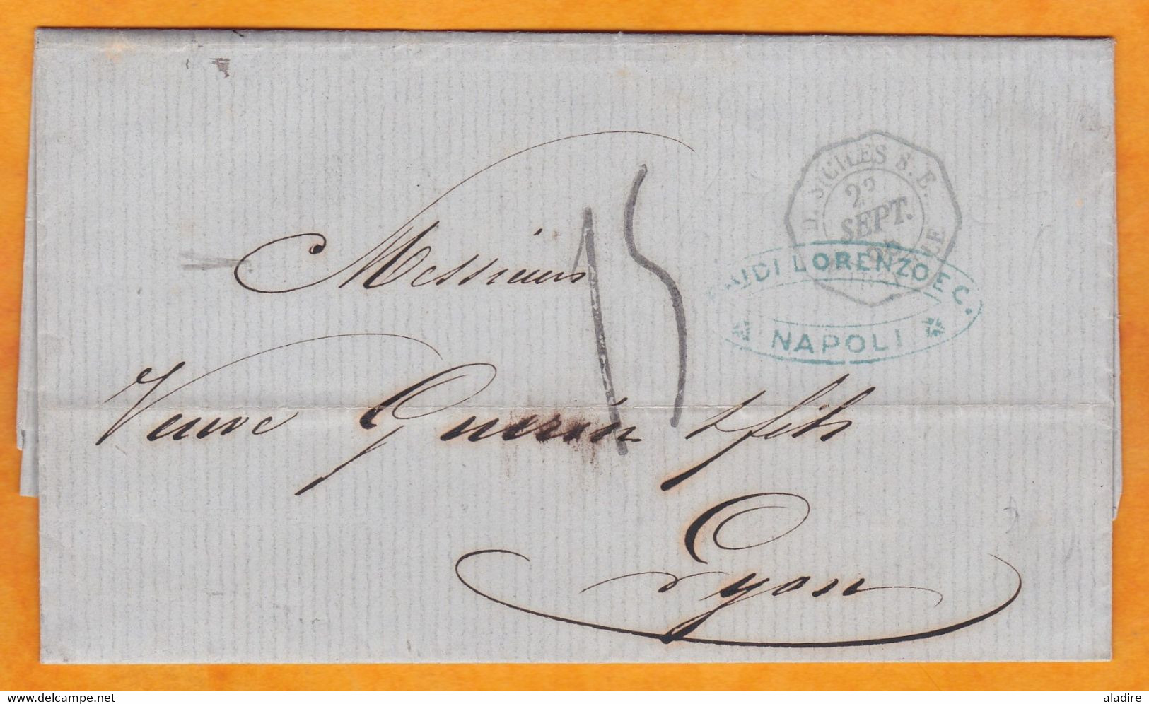 1858 - Lettre Pliée Avec Correspondance De Napoli Vers Lyon, France - Entrée Deux Sicile Marseille - Taxe 15 - Sicilia