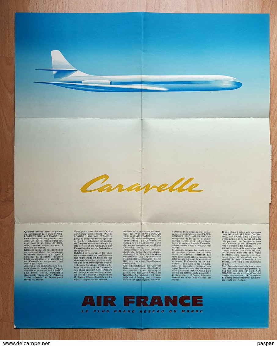 Affiche Dépliant AIR FRANCE CARAVELLE 1959 - 40ème Anniversaire Du Premier Vol Commercial - Advertenties