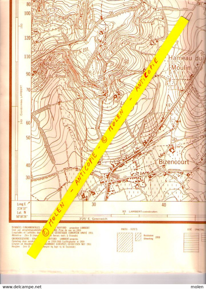 Etat en 1960 CELLES-LEZ-TOURNAI CARTE D ETAT MAJOR MOLENBAIX VELAINES POPUELLES MELLES QUARTES MOURCOURT BIZENCOURT S348