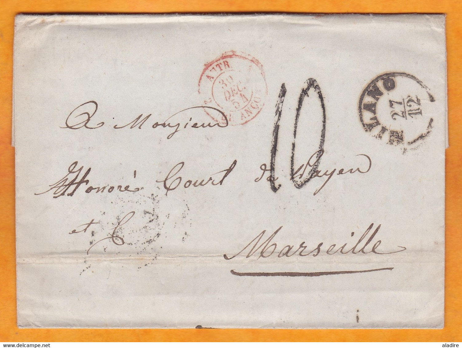 1854 - Lettre Pliée Avec Correspondance De Milano Vers Marseille, France - Entrée Autriche Besancon - Taxe 10 - Sicile