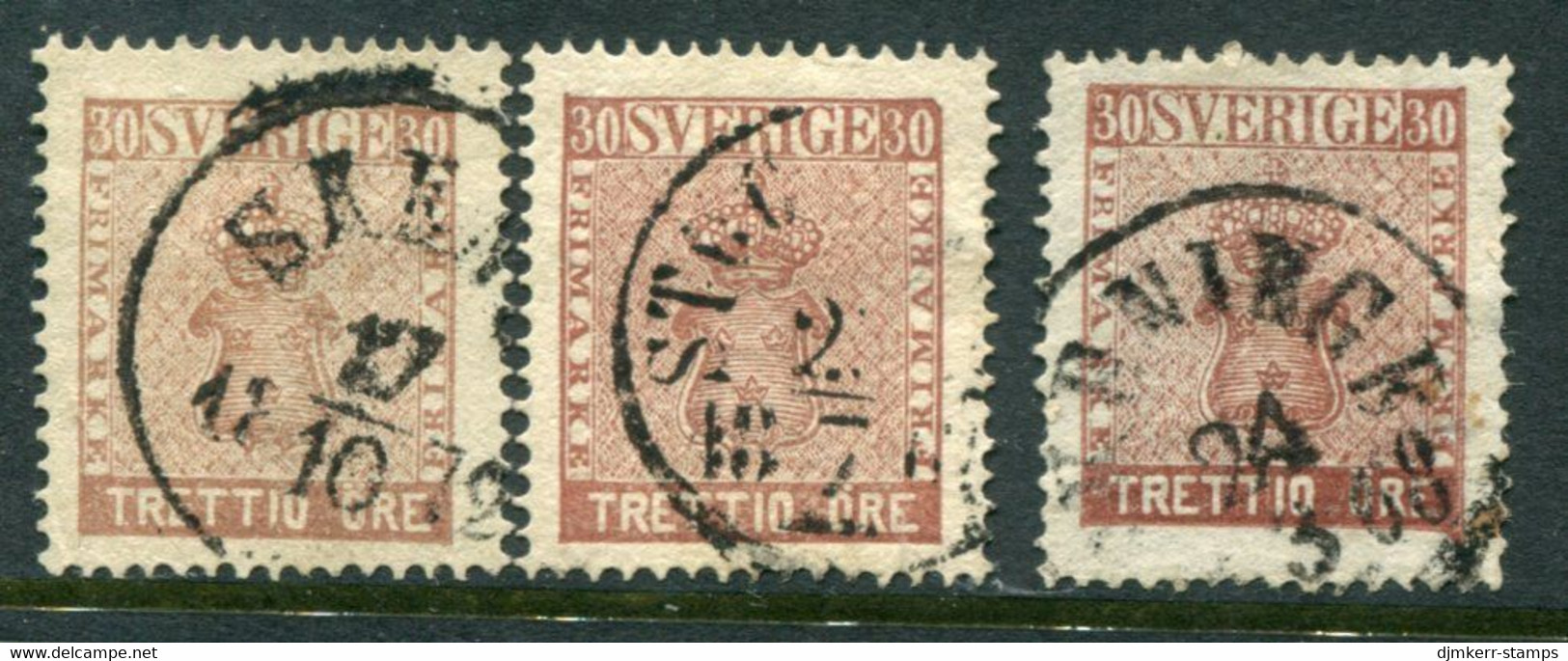 SWEDEN 1858 30 öre In Three Shades, Fine Used. SG 10, Michel 11a-b - Used Stamps