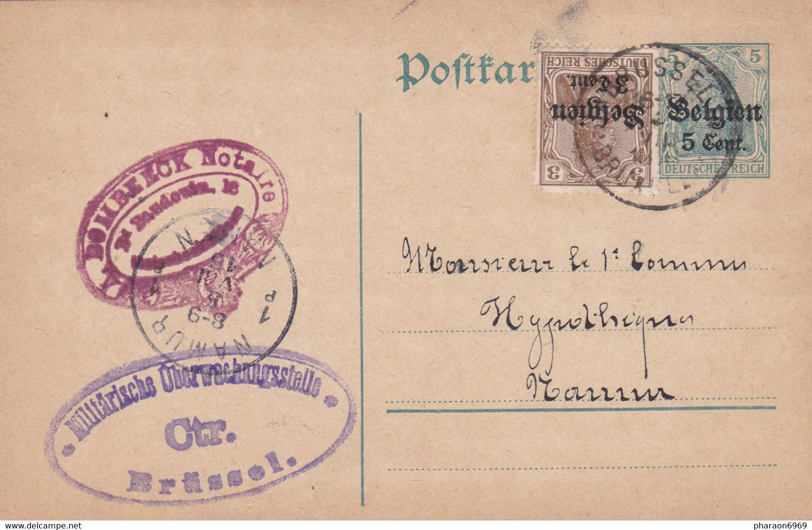 Carte Entier Postal + OC1 Bruxelles Cachet Censure Militaire Brussel - German Occupation