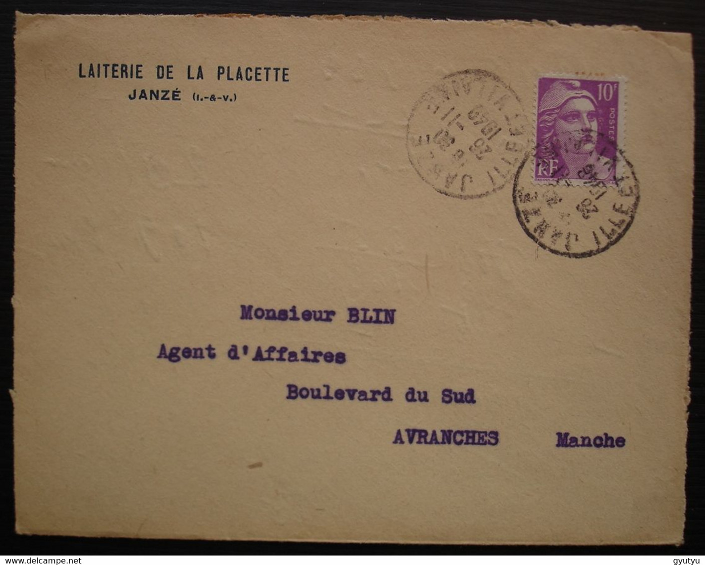 Janzé Ille Et Vilaine 1949 Laiterie De La Placette, Lettre Pour Avranches - 1921-1960: Modern Period