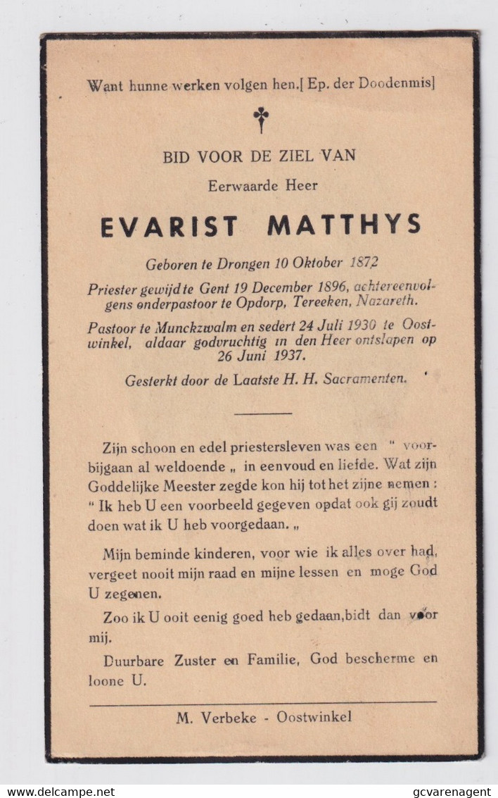 PASTOOR MUNKZWALM  - EVARIST MATTHYS  DRONGEN 1872   MUNCKZWALM  1937 - Nazareth