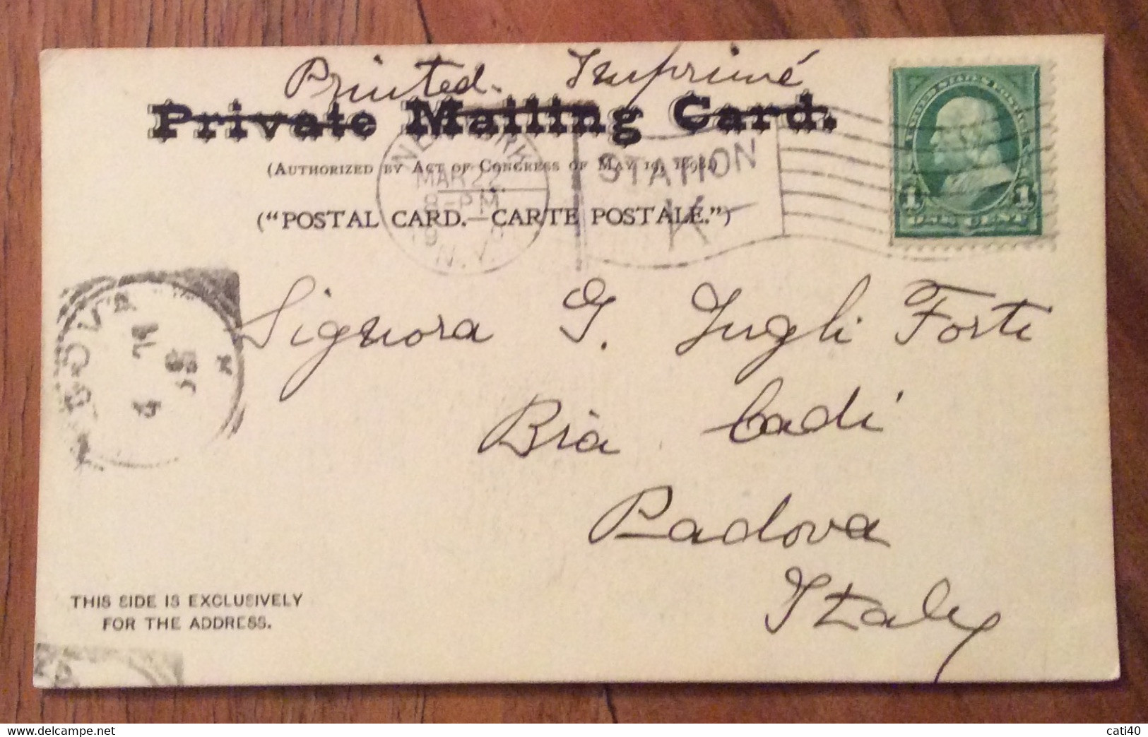 U.S.A. - PRIVATE MAILING CARD -  CITY HALL AND SURROUNDINGS - TO PADOVA ITALY MAR 22  1900 - Cape Cod
