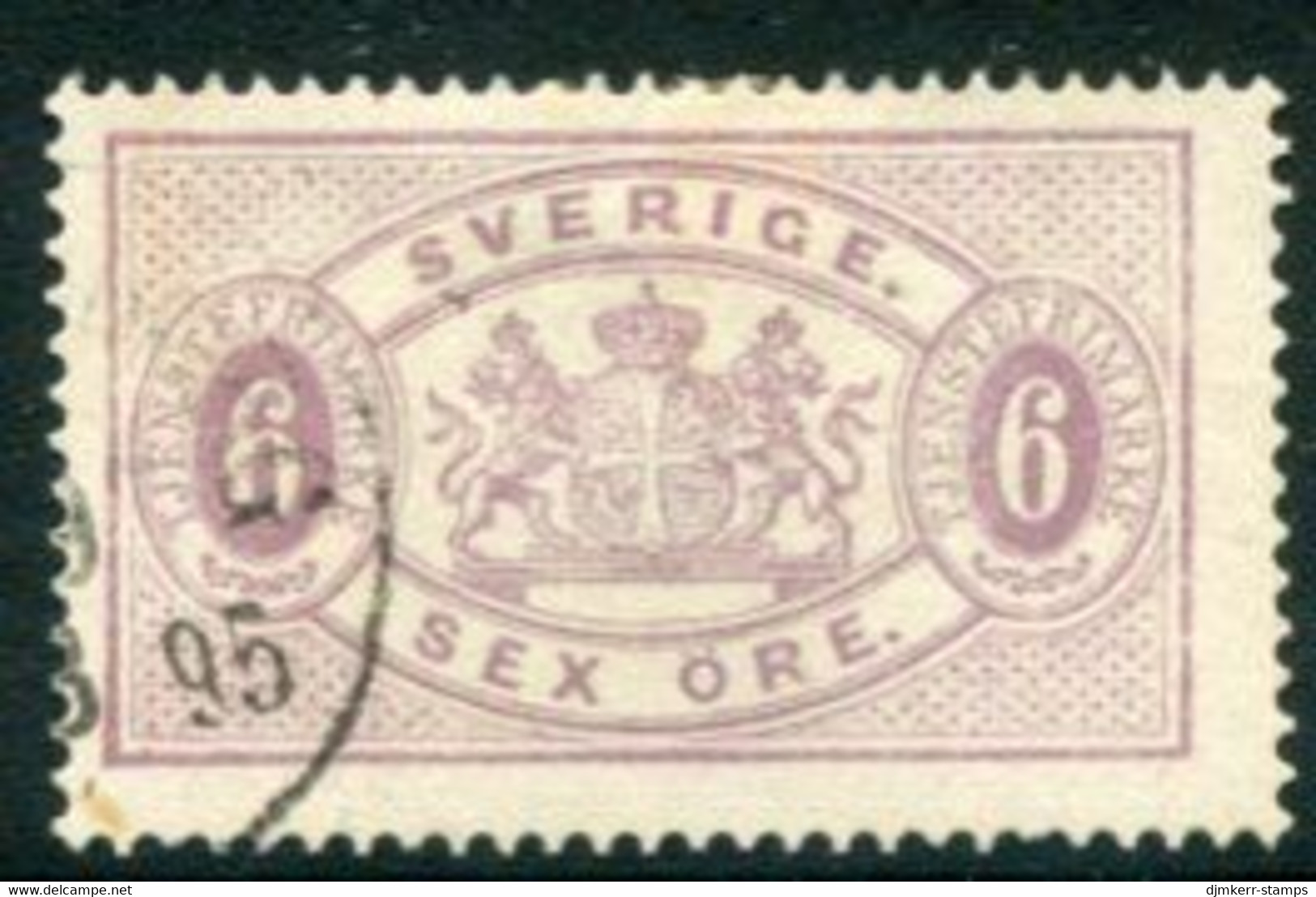 SWEDEN 1876 Official 6 öre Lilac Perforated 13, Fine Used. Michel 4Ba - Oficiales