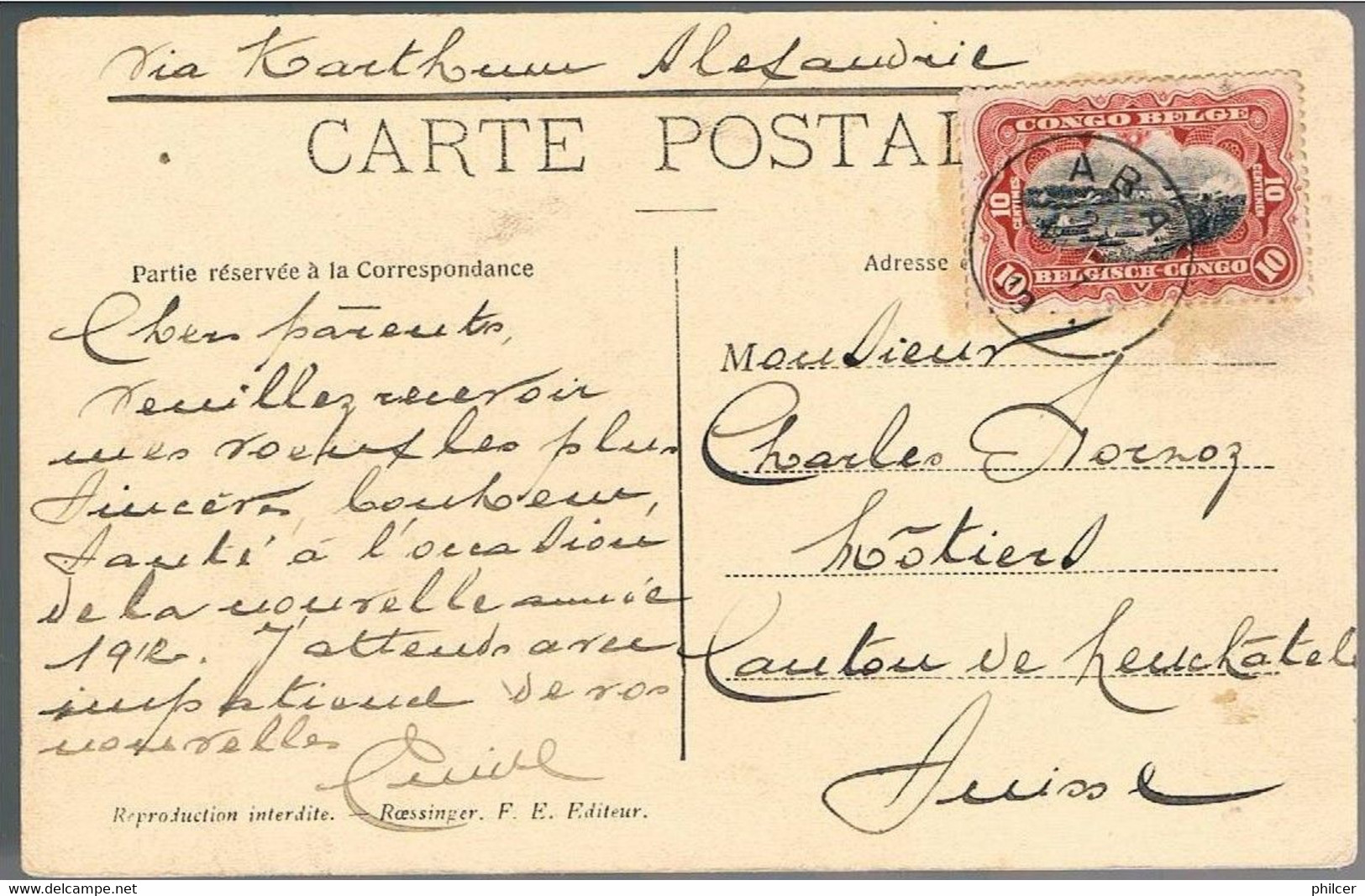 Congo Belge, 1909, For Neuchatel - Briefe U. Dokumente
