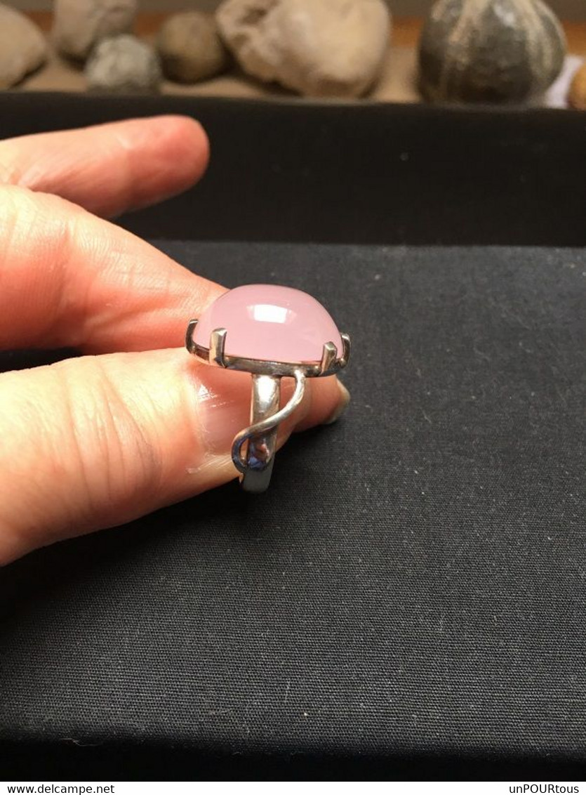 Bague En Argent Massif 950 Sertie D'une Pierre Rose .taille:53 - Bagues