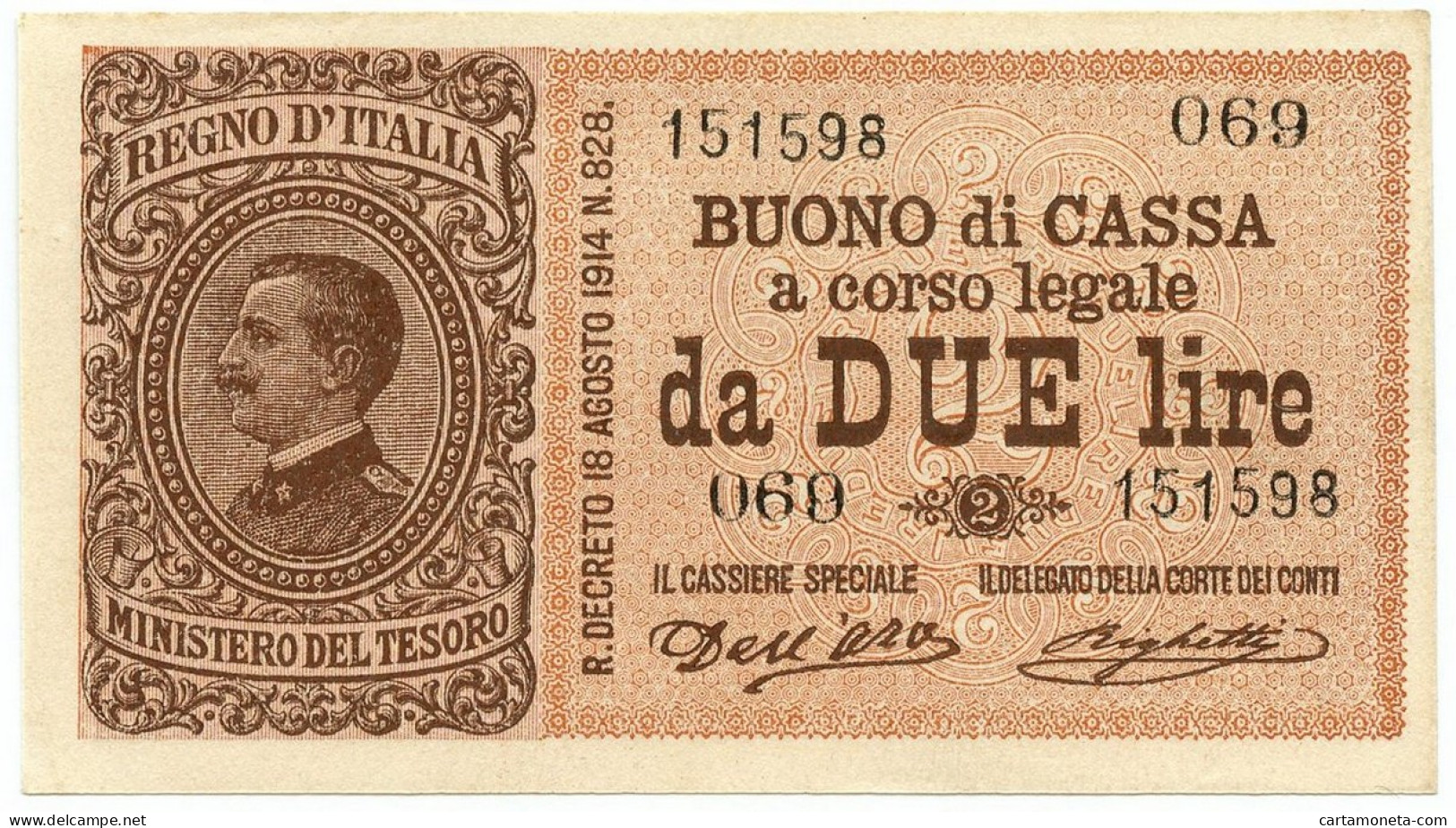 2 LIRE BUONO DI CASSA EFFIGE VITTORIO EMANUELE III 02/09/1914 QFDS - Regno D'Italia – Autres