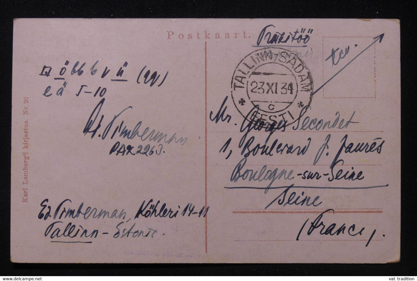 ESTONIE - Affranchissement De Tallinn Sur Carte Postale ( Théâtre )  En 1934 Pour La France - L 87616 - Estonie