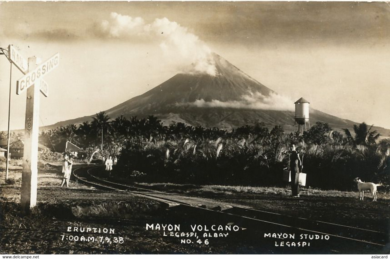 Real Photo Mayon Volcano Just After The First Eruption Legazpi 7/9/1938  7 AM  Railroad Crossing  Train - Philippines