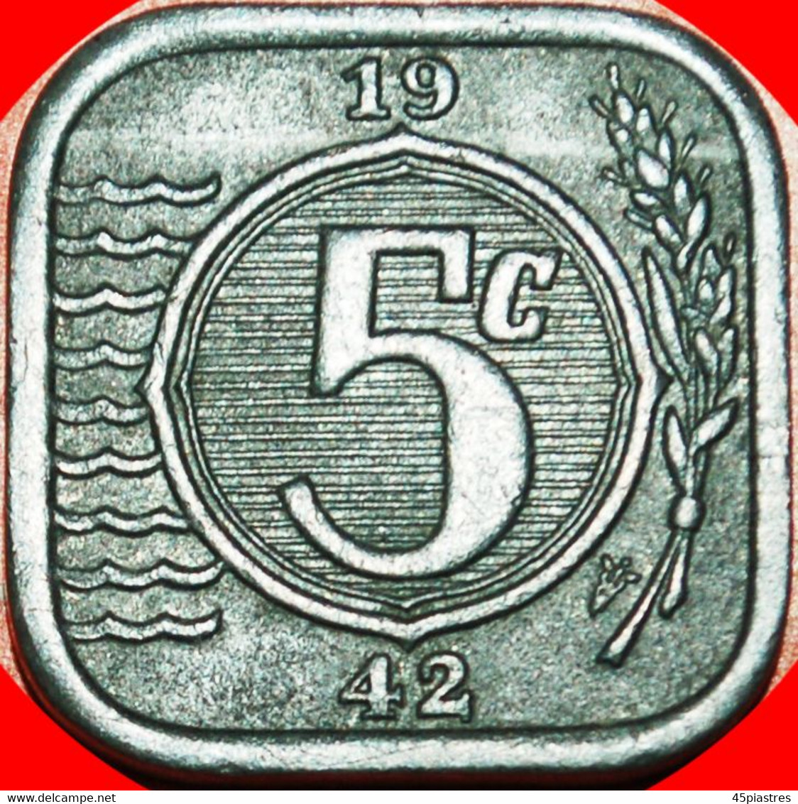 • OCCUPATION BY GERMANY (1941-1943) SUN: NETHERLANDS ★ 5 CENTS 1942! WILHELMINA (1890-1948)! LOW START ★ NO RESERVE! - 5 Cent