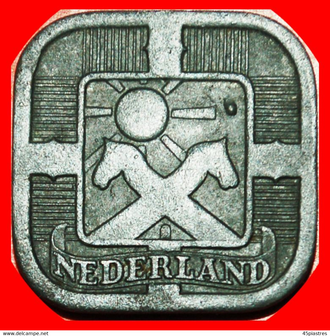 • OCCUPATION BY GERMANY (1941-1943) SUN: NETHERLANDS ★ 5 CENTS 1943! WILHELMINA (1890-1948)! LOW START ★ NO RESERVE! - 5 Centavos
