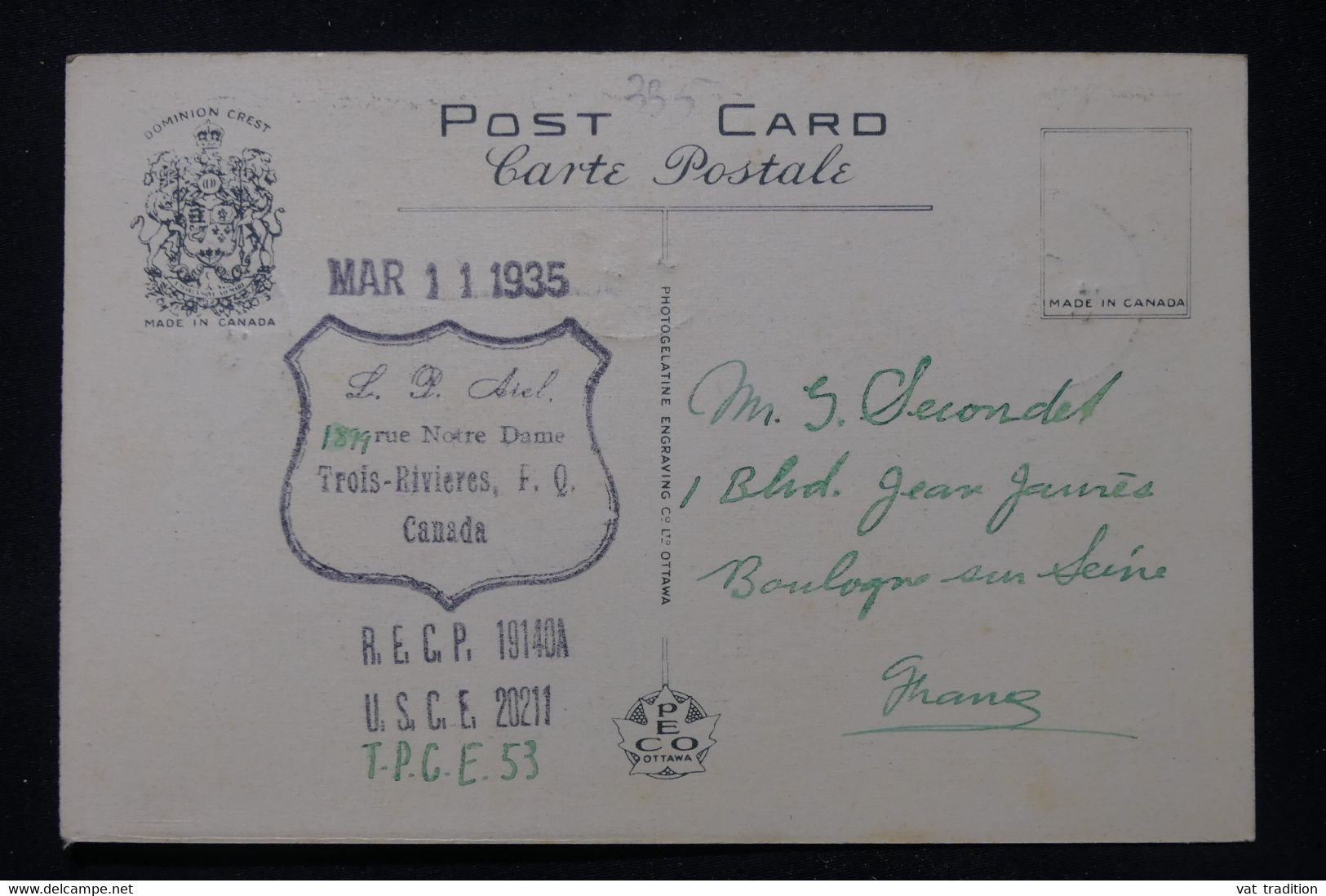 CANADA - Affranchissement De Trois Rivières Sur Carte Postale Pour La France En 1935 - L 87659 - Cartas & Documentos