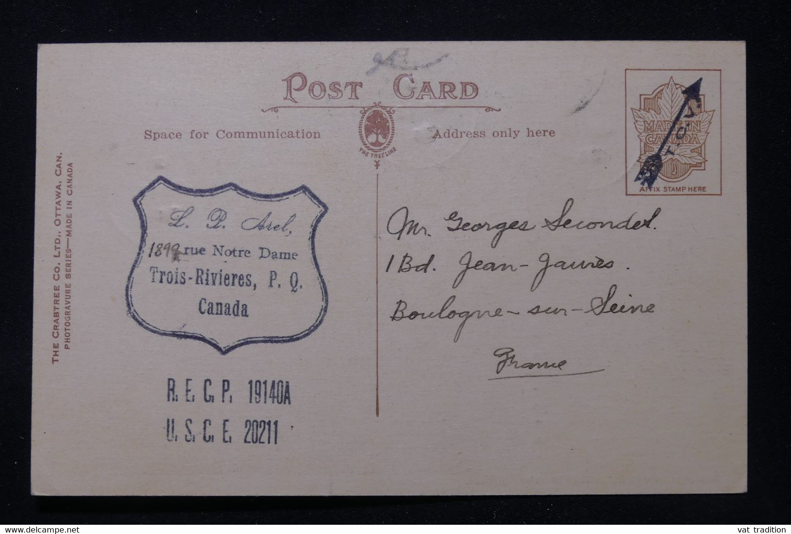 CANADA - Affranchissement De Trois Rivières Sur Carte Postale Pour La France En 1934 - L 87660 - Brieven En Documenten