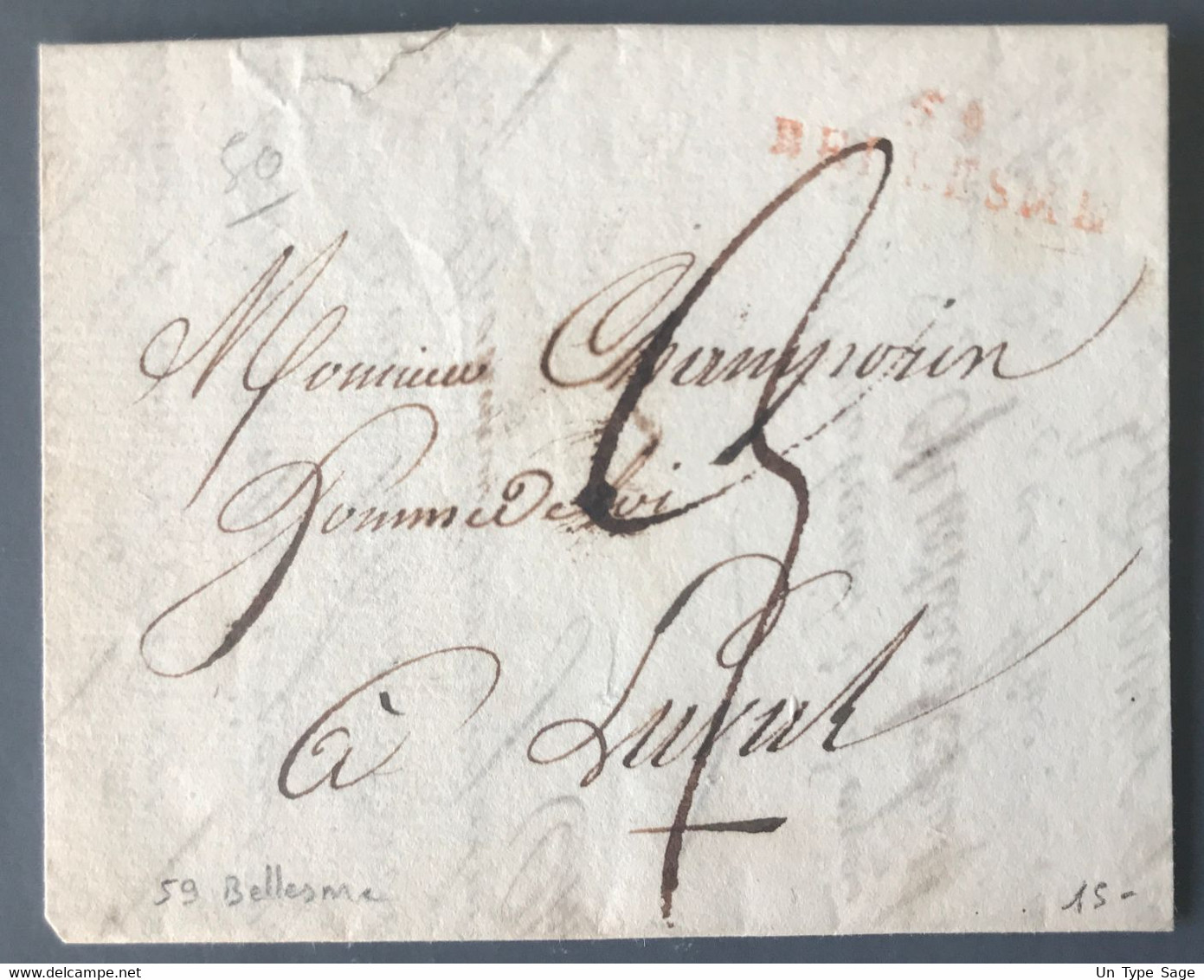 France Griffe 59 BELLESME Sur Lettre 13 Brumaire An X (4.11.1801) - (B774) - 1701-1800: Précurseurs XVIII