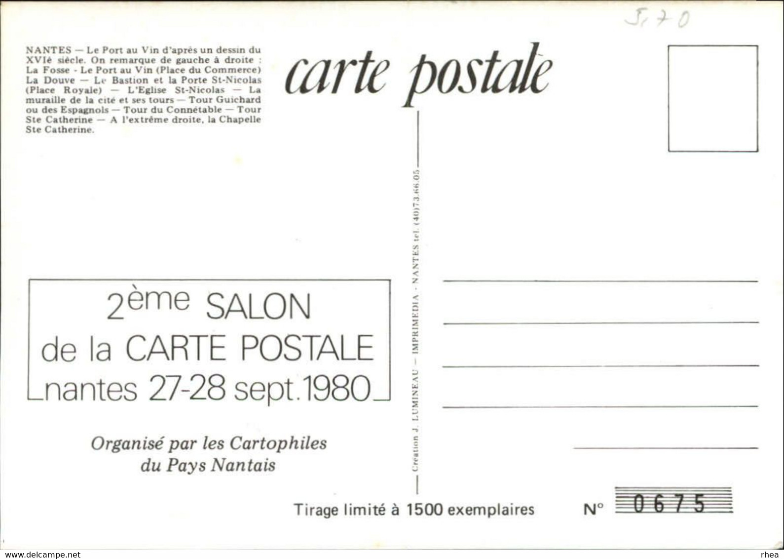 SALONS DE COLLECTIONS - Salon De Cartes Postales -  NANTES - 1980 - Bourses & Salons De Collections