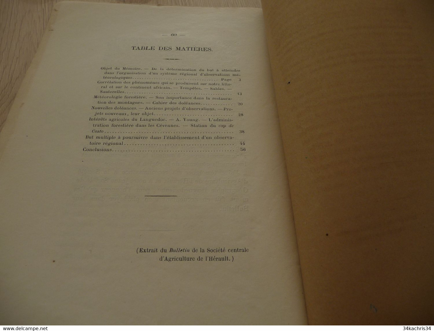 H.VIGUIER Météorologie du Languedoc importance d'un Observatoire dans les Cévennes Montpellier 1879