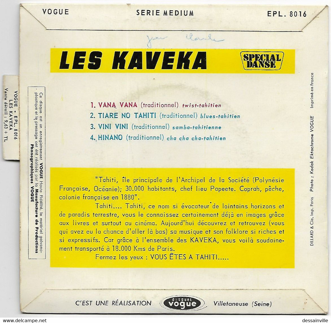 45 Tours LES KAVEKAS - Vana Vana / Tiare No Tahiti / Vini Vini / Hinano - Musiques Du Monde