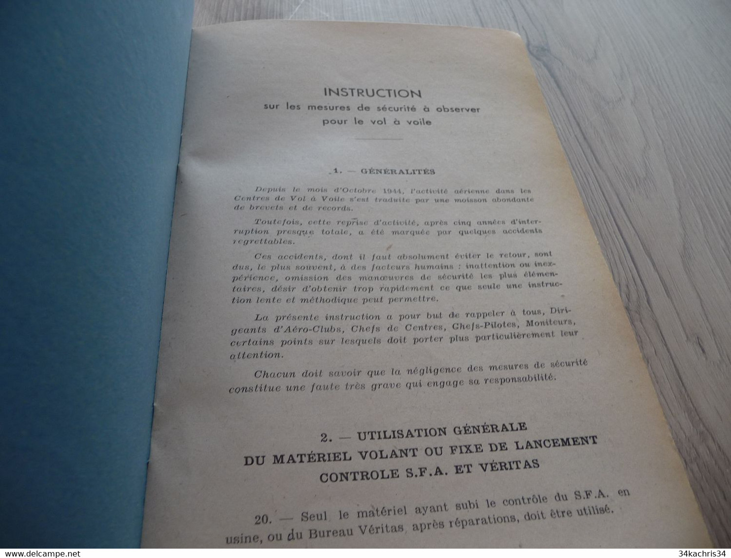 Plaquette Instruction Sur Les Mesures De Sécurité Pour Le Vol à Voile Sports Aériens 1945 - Avión