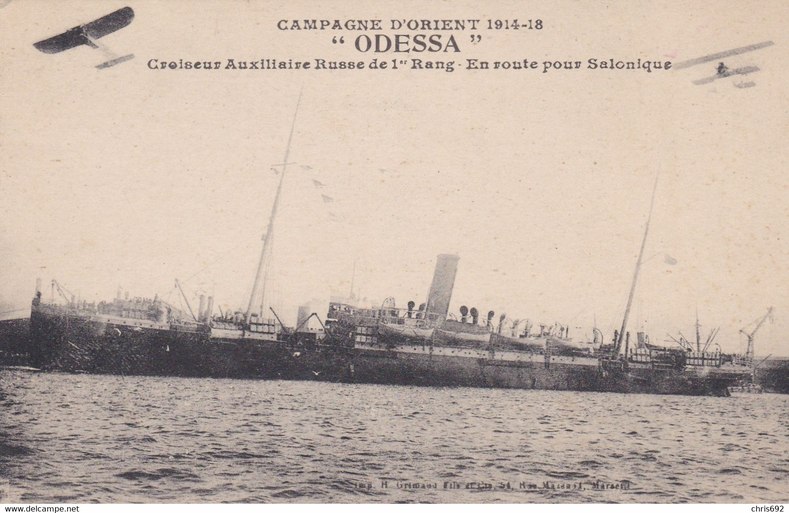 Campagne D'Orient Odessa Croiseur Auxiliaire Russe En Route Pour Salonique Avion Aircraft Airplane - Guerra