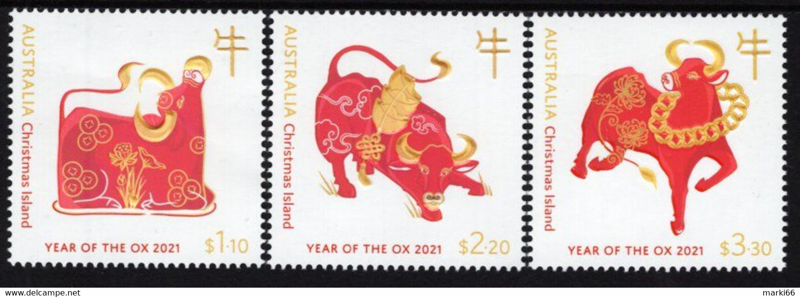 Australia - Christmas Island - 2021 - Lunar New Year Of The Ox - Mint Stamp Set With Varnish And Embossing - Christmas Island