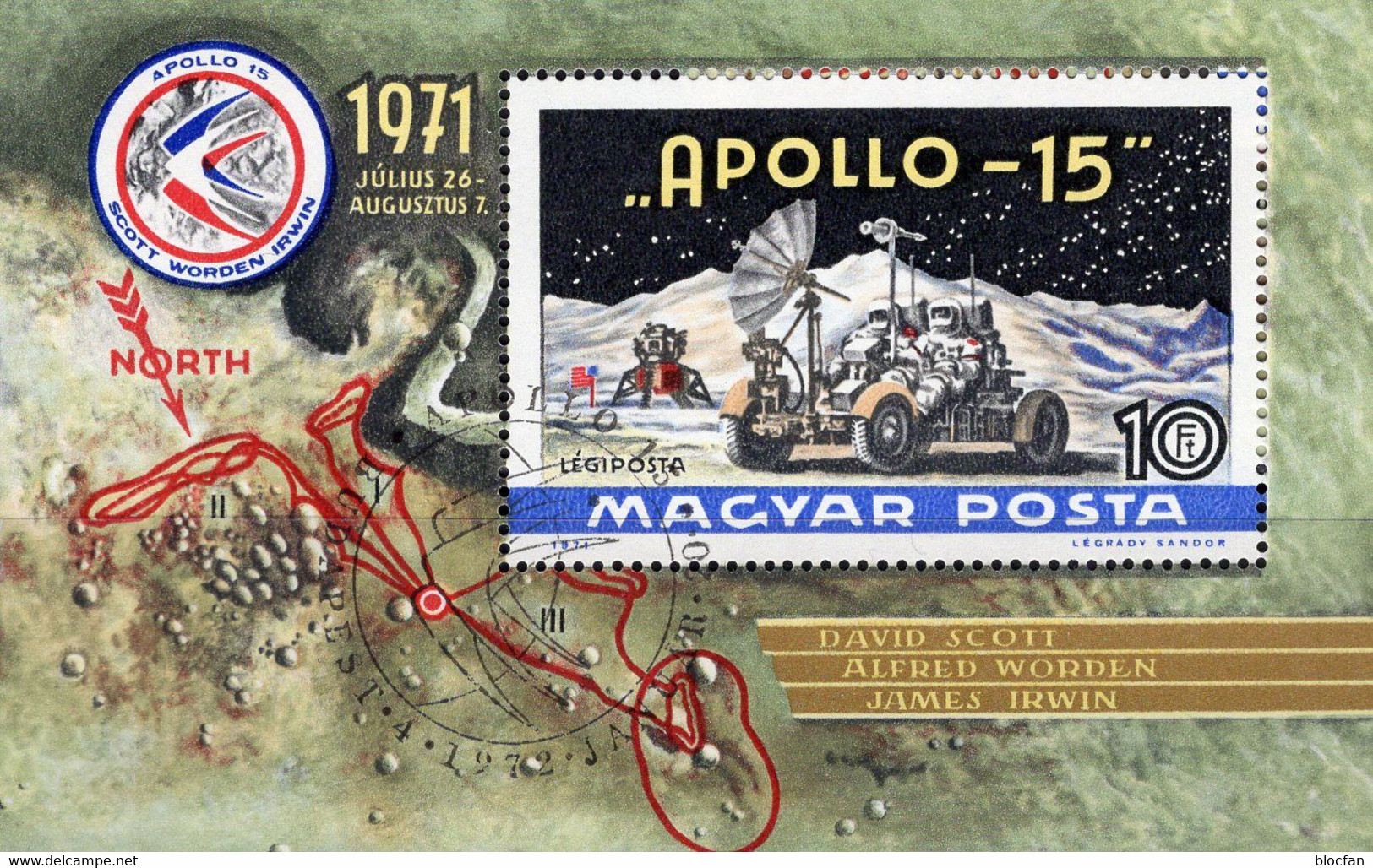 Raumfahrt Apollo 15 Ungarn Block 87 O 4€ Rakete 1972 Mond-Fahrzeug Bloque S/s Hoja Bloc Space M/s Sheet Bf Hungaria - USA