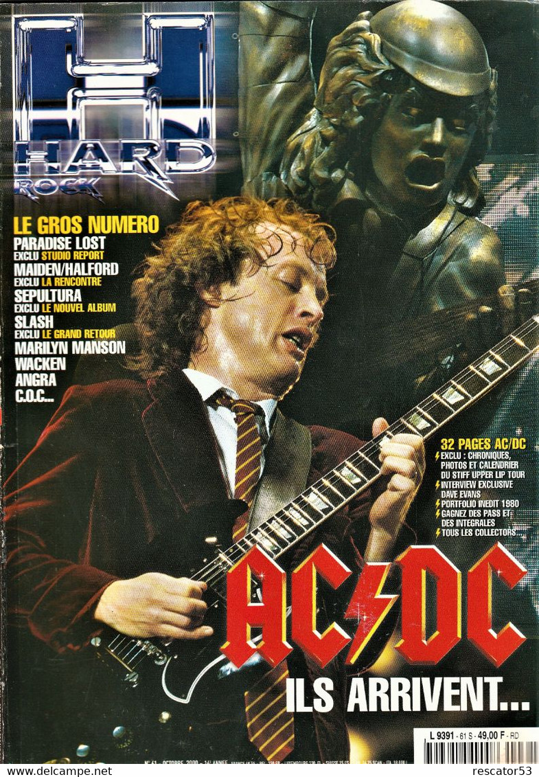 Revue Hard Rock N°61 Octobre 2000 AC/DC Ils Arrivent - Objets Dérivés