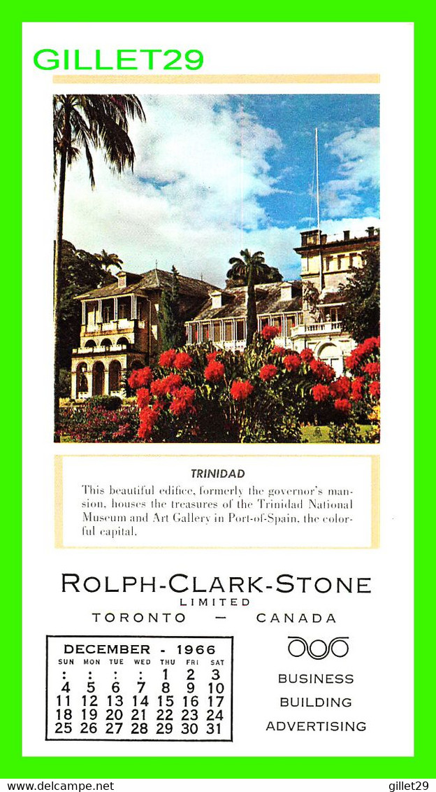 CALENDRIER - TRINIDAD - DECEMBER 1996 &1966 & 1967 COMPLETE - ROLPH-CLARK STONE LTD - DIMENSION 8 X 15cm - - Petit Format : 1961-70