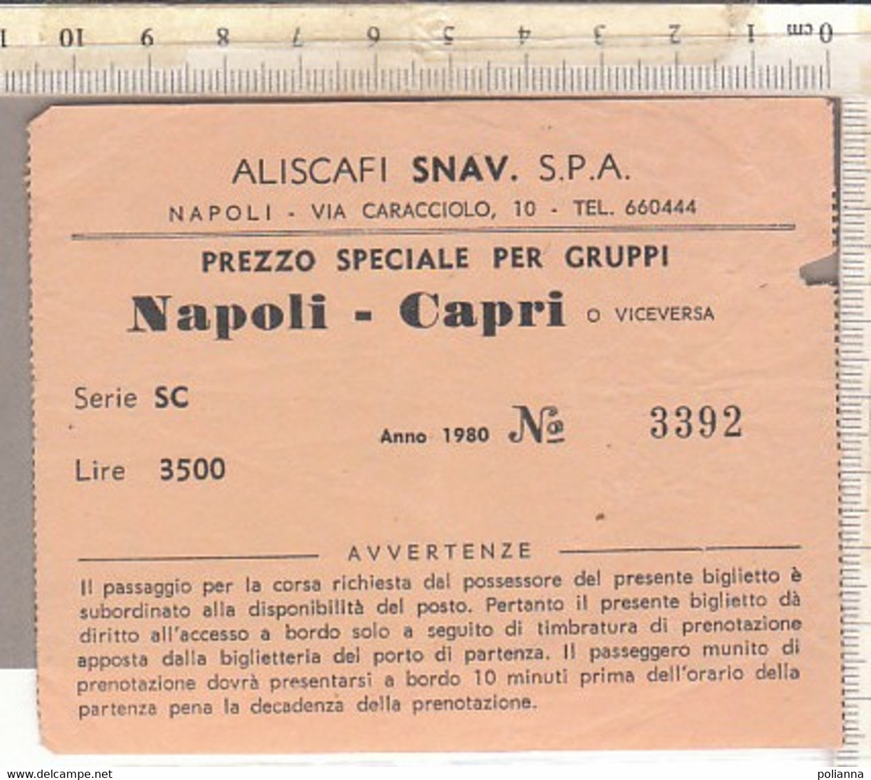 PO9462D# BIGLIETTO LINEE SNAV  ALISCAFI - NAPOLI-CAPRI/NAVIGAZIONE - Europe