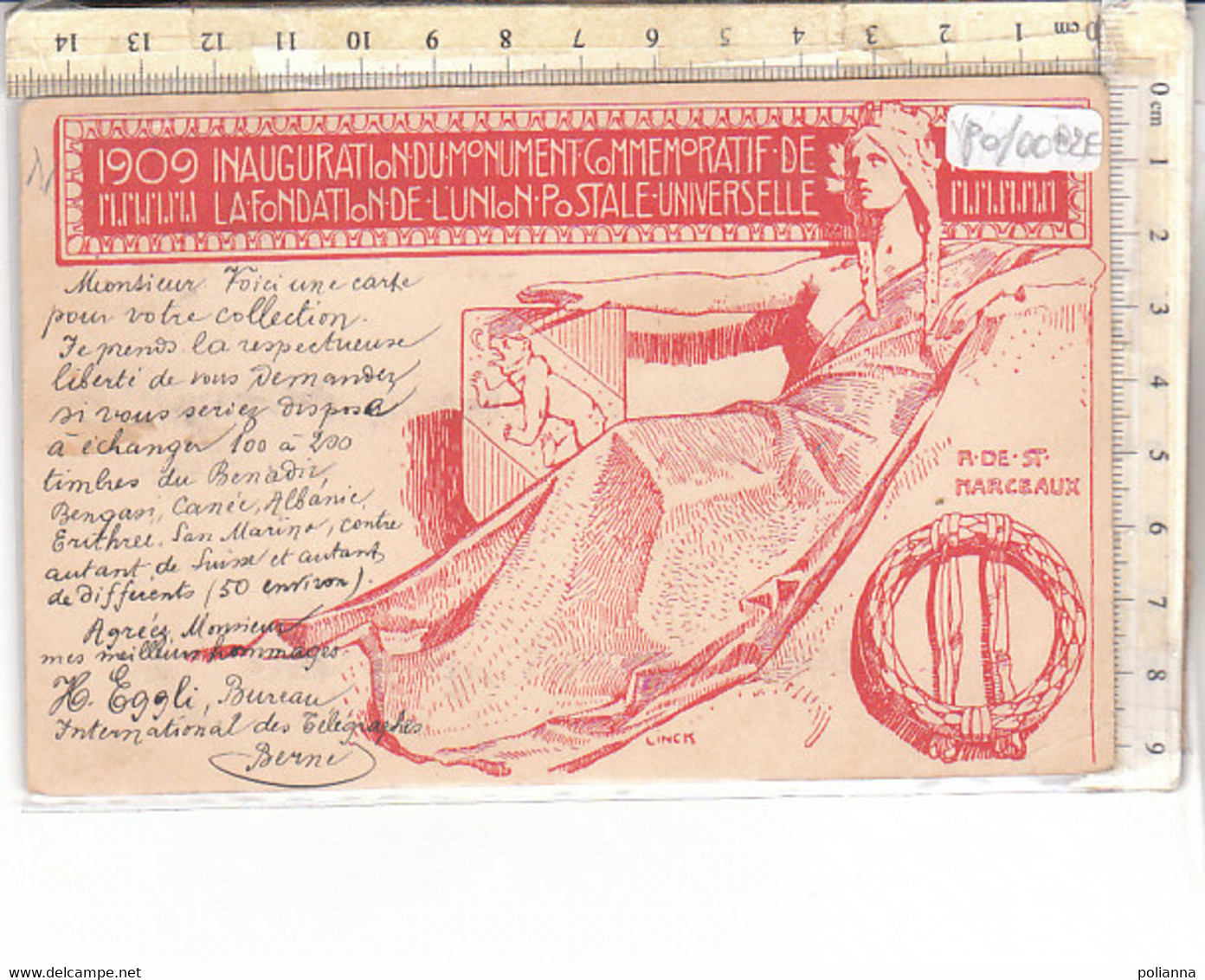 PO0082E# INAUGURAZIONE MONUMENTO COMMEMORATIVO UNIONE POSTALE UNIVERSALE - ART NOUVEAU - ILLUSTRATORI LINCK  VG 1909 - Inwijdingen