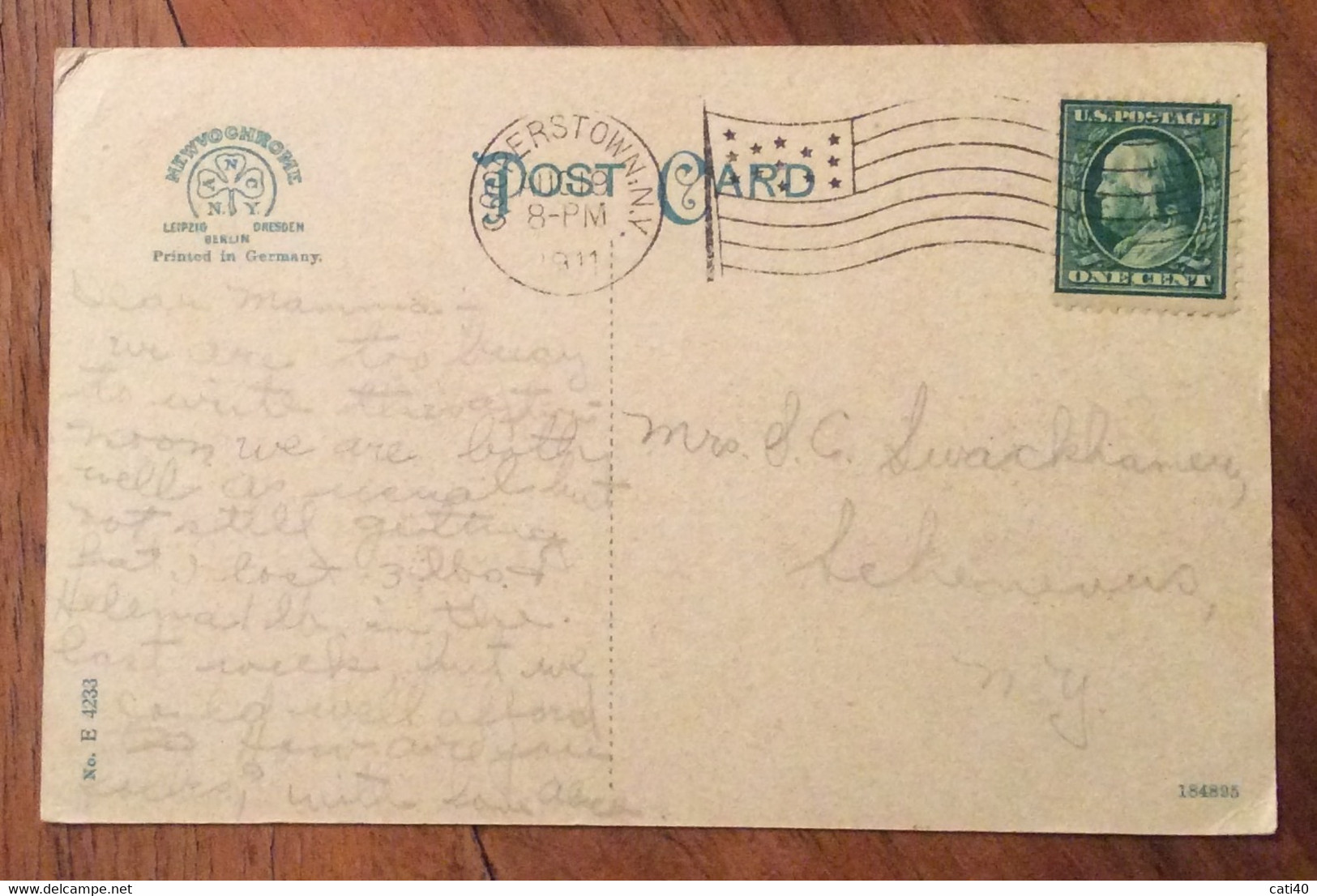 U.S.A. - OLSEGO LAKE  - VINTAGE POST CARD COOPERSTOWN LUG 19  1911 - Cape Cod