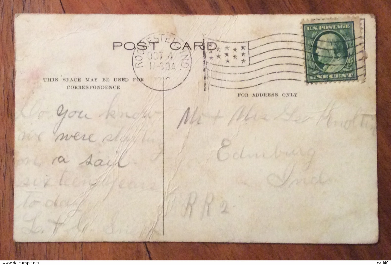 U.S.A. - A SAIL ON MANITAU - VINTAGE POST CARD ROCHESTER INDIANA Oct 4 1909 - BARCA A VELA - Cape Cod