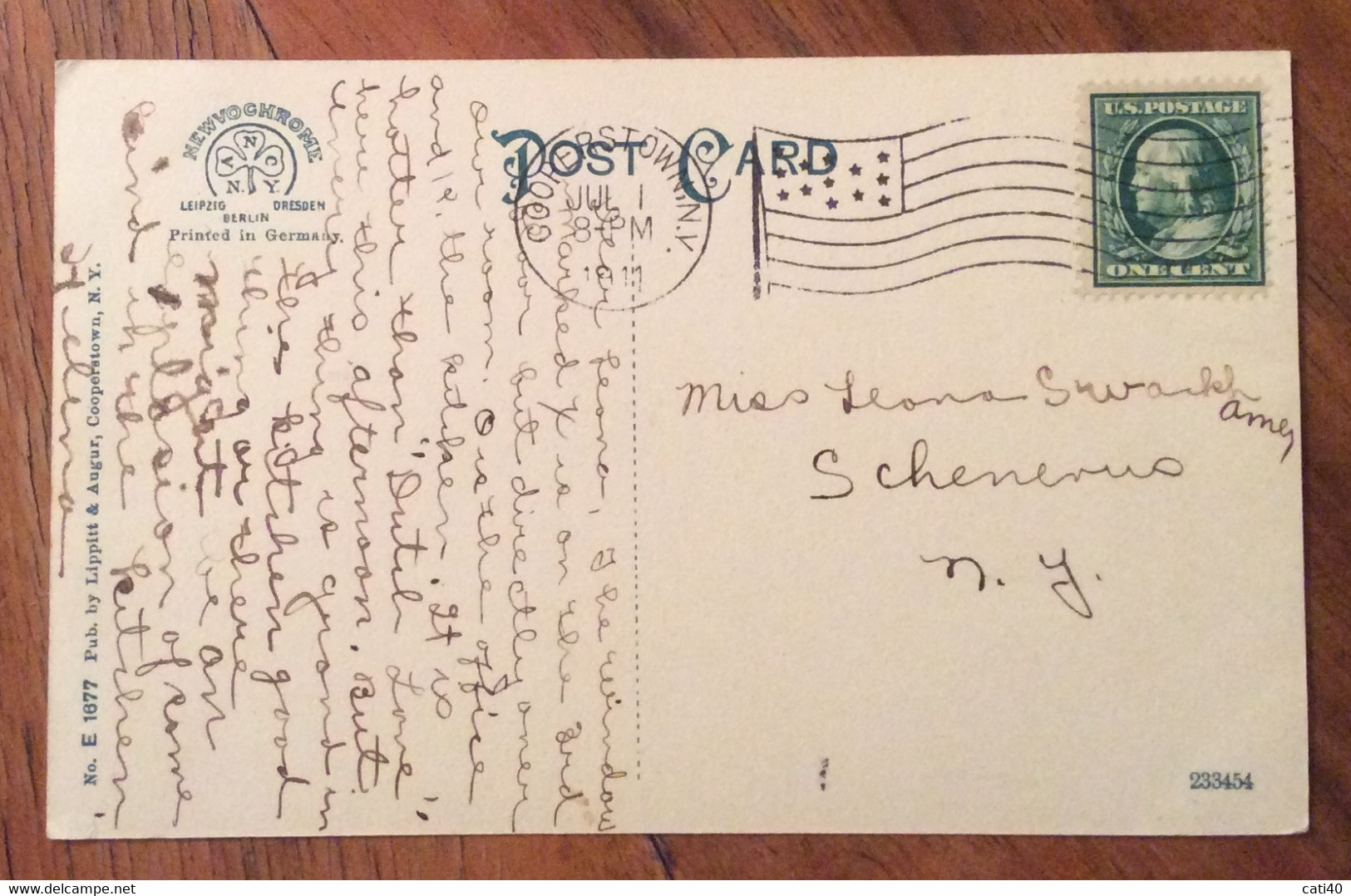 U.S.A. - OTSEGO LAKE - FIVE MILE POINTINN AND DRIVE  - VINTAGE POST CARD COOPERSTOWN  JUL 1   1911 - Cape Cod