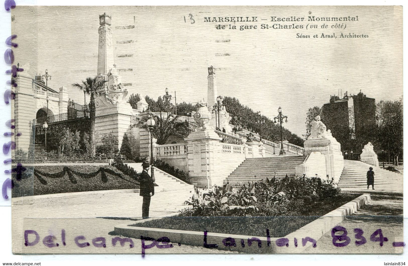 -   MARSEILLE - Escalier Monumental De La Gare St Charles, Vu De Côté, Rare, Animation, écrite, 1917, TTBE, Scans. - Canebière, Centro Città