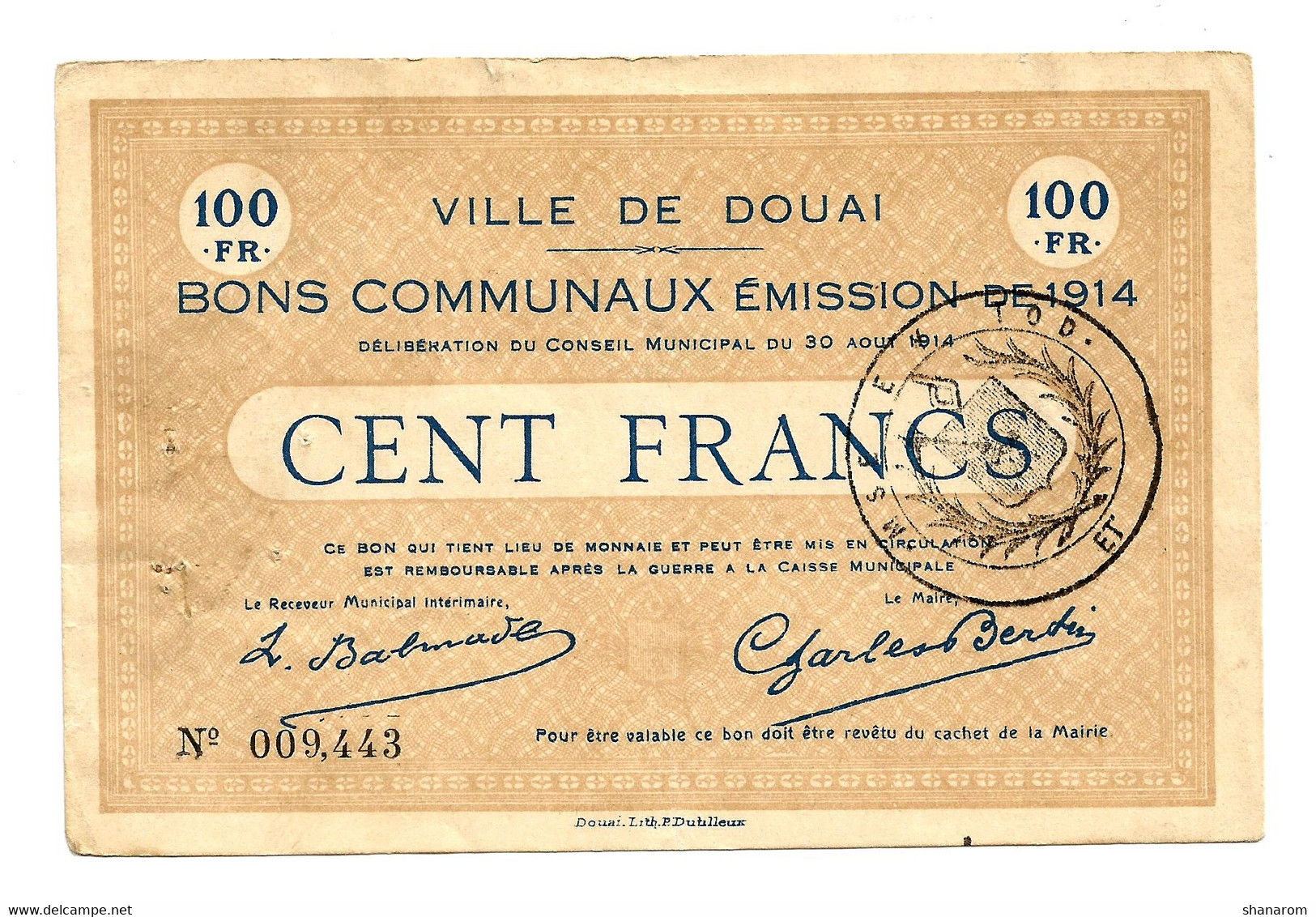 1914-1918 // Ville De DOUAI (59 Nord) // Bon De Cent Francs - Notgeld