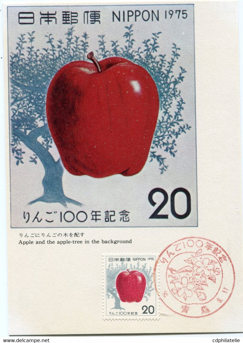 JAPON CARTE MAXIMUM DU N°1168 CENTENAIRE DE L'INTRODUCTION DES POMMES AU JAPON AVEC OBLITERATION ILLUSTREE.............. - Cartoline Maximum