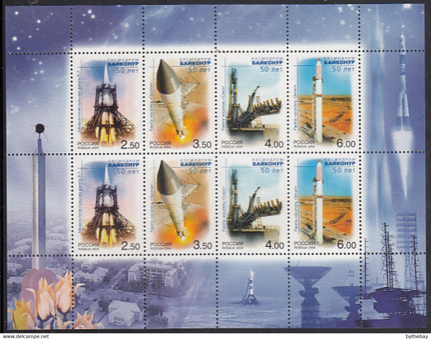 Russia 2004 MNH Sc #6874e Baikonur Cosmodrome, 50th Anniversary - Hojas Completas