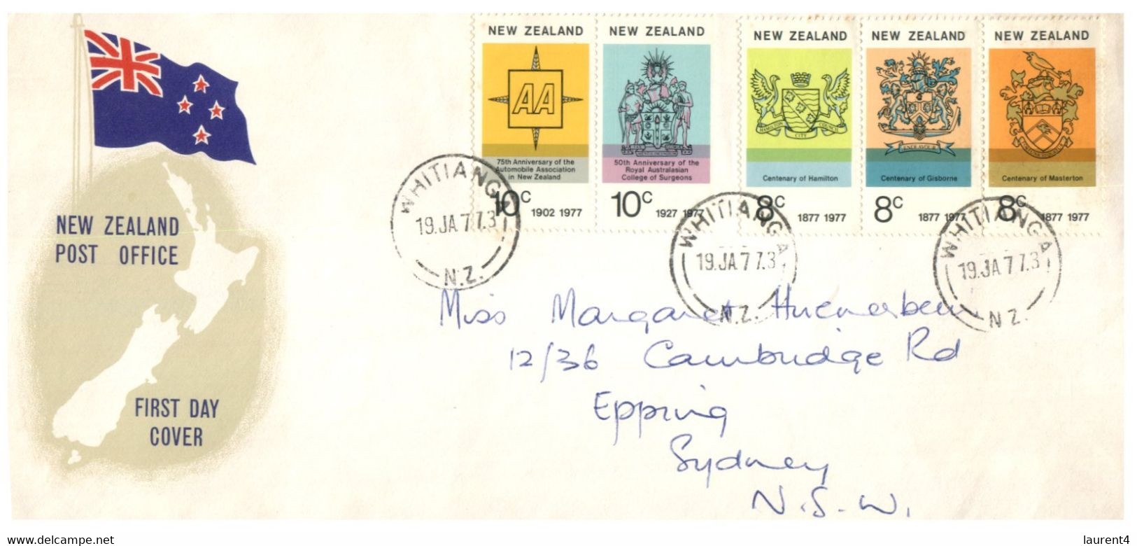 (HH 22) New Zealand FDC Cover - Anniversary 1977 (posted To Sydney) - Briefe U. Dokumente