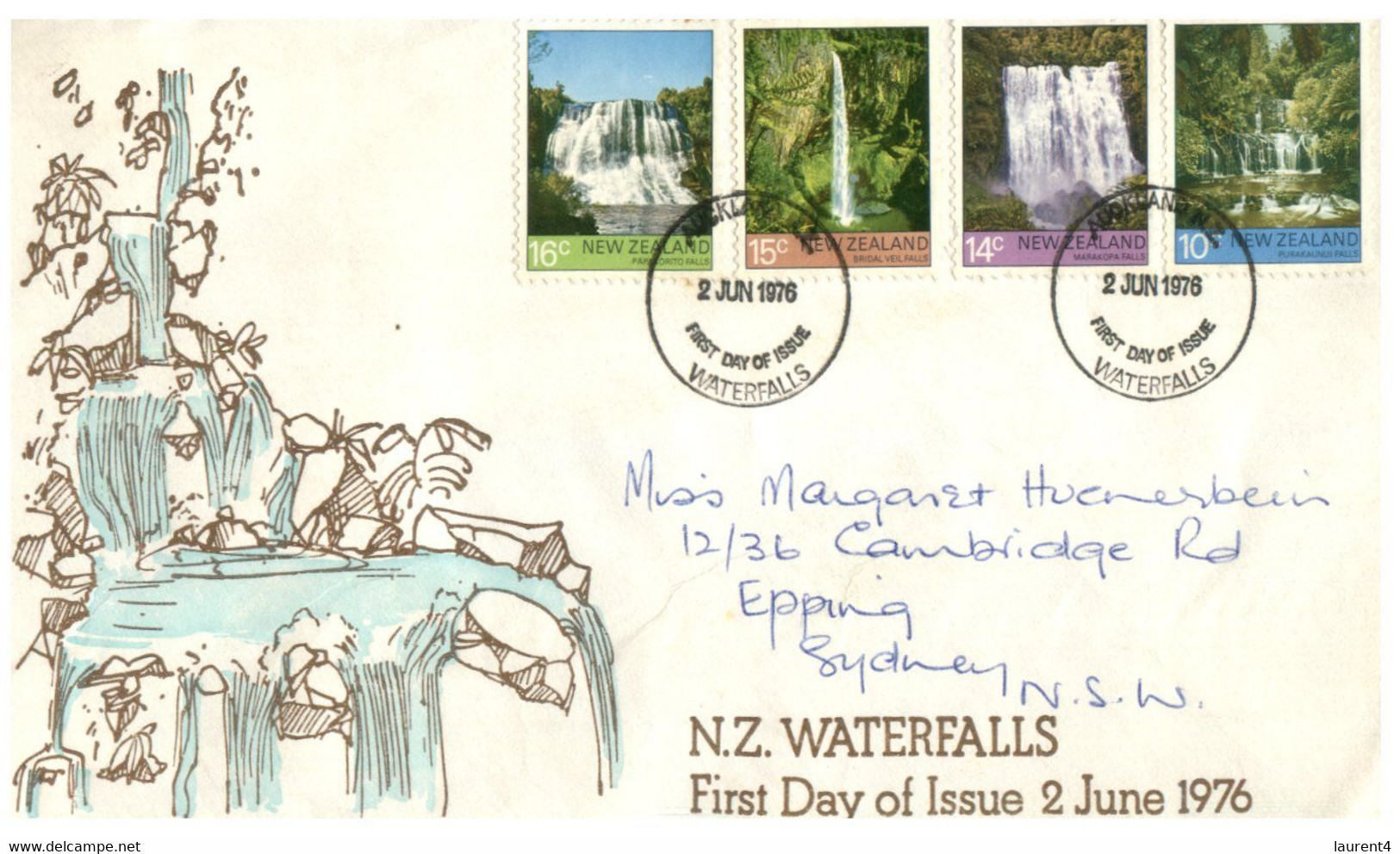 (HH 22) New Zealand FDC Cover - Waterfalls 1976 (posted To Sydney) - Covers & Documents