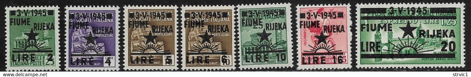 Italian Occupation Trieste B Fiume, Michel # 27-33 Mint Hinged Italy Social Rep. Stamps Surcharged, 1945 - Occup. Iugoslava: Fiume