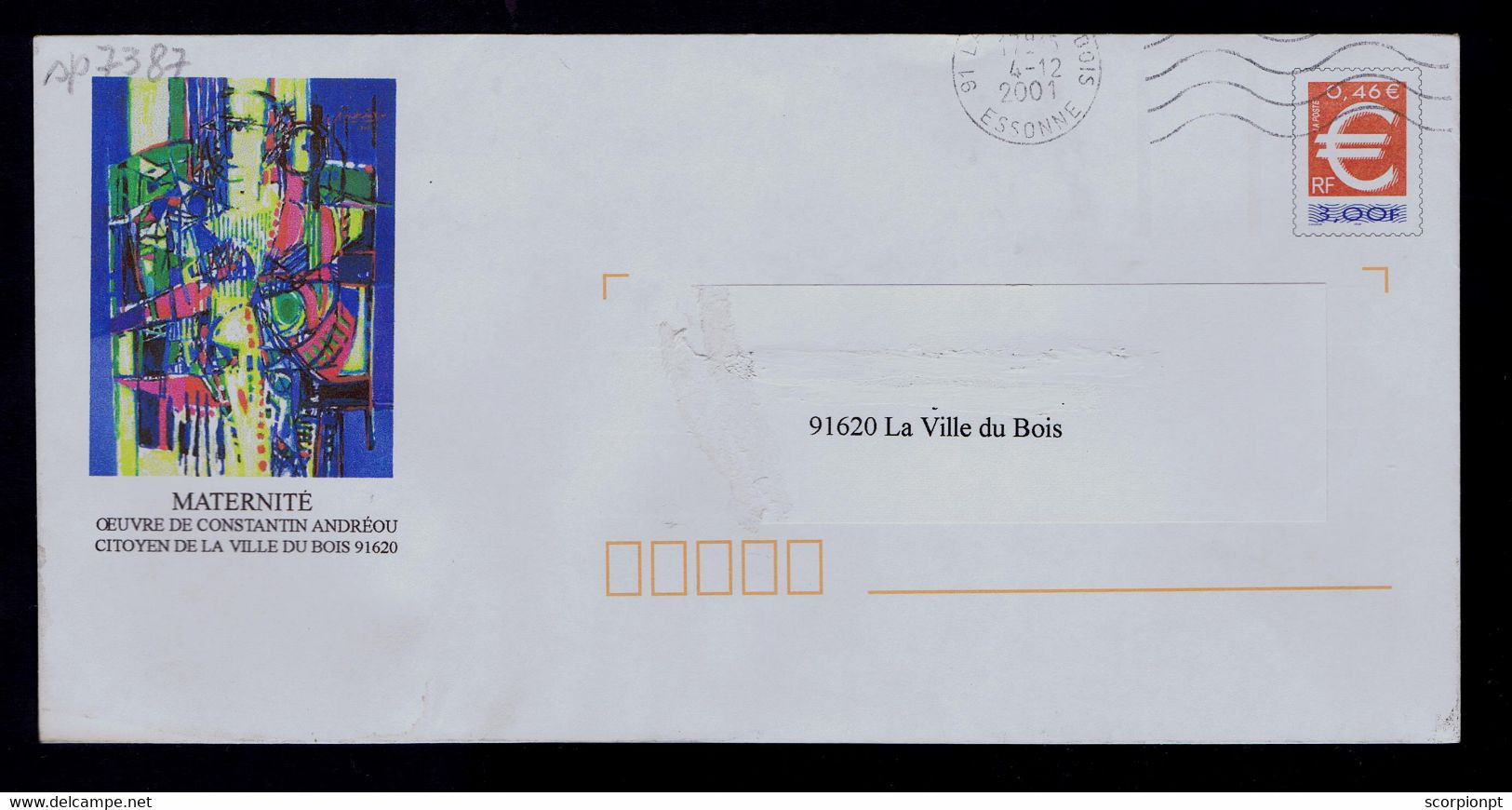 FRANCE Essone 2001 MATERNITÉ Oeuvre De CONSTANTIN ANDRÉOU Ville Du Bois Cover Postal Stationery PAP Arts Sp7387 - Sculpture